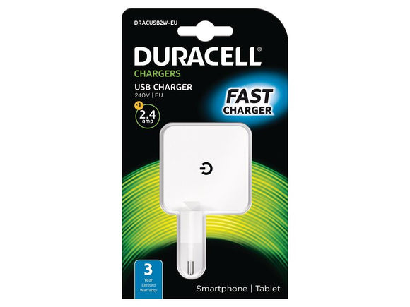 Duracell DRACUSB2W-EU Fast Mobile Device Charger White - EU Plug (2 Pack)