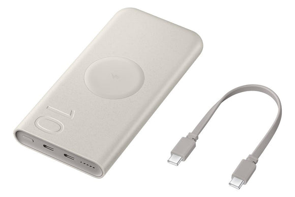 Samsung 10000mAh 25W Dual USB C Port Wireless Super Fast PD Battery Pack Beige