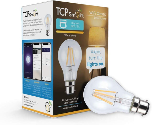 TCP Smart Wi Fi 7W Classic Filament LED Light Bulb BC/B22 Fitting (Warm White)