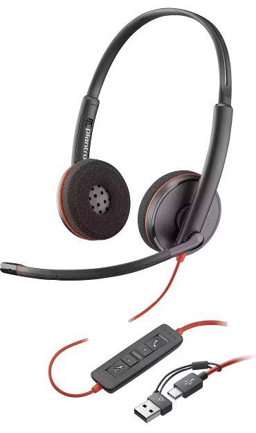 POLY Blackwire 3220 Stereo USB-C Headset + USB-C/A Adapter Noise Cancelling