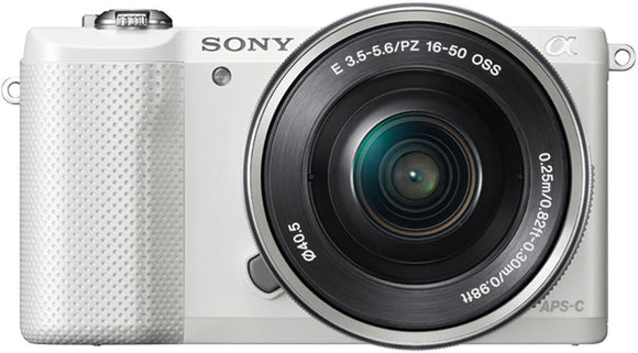 Sony A5000 50mm Lens Compact System Camera White 20.1MP 180° tiltable LCD