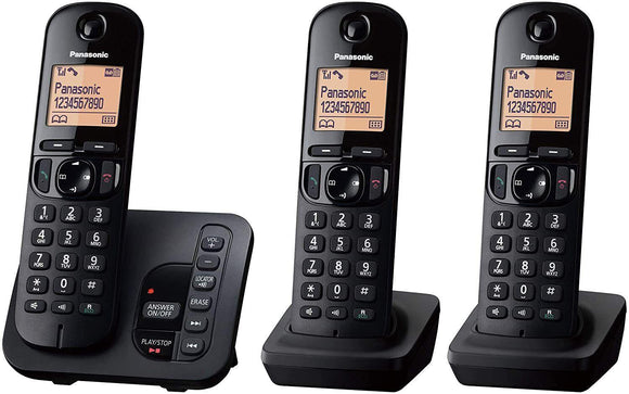Panasonic KX-TGC223EB DECT Cordless Phone with Answering Machine - Trio - Black